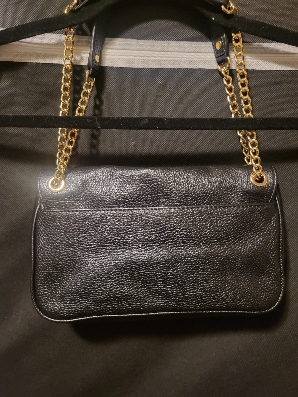 Michael Kors Black Leather Crossbody with Gold MK Chain - Picture 2 of 8